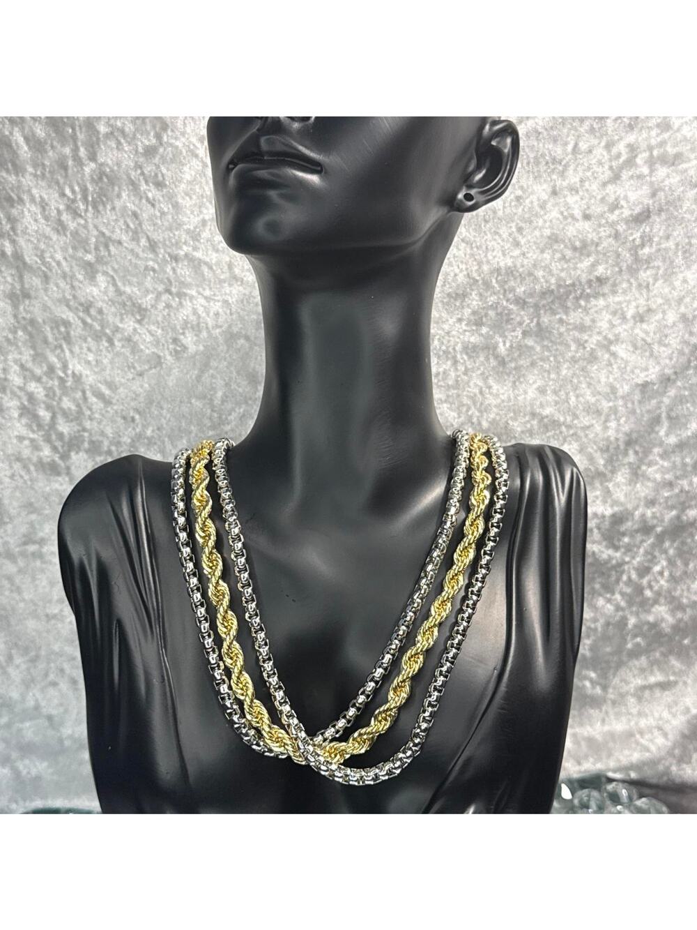 Adjustable Stainless Steel Gold and Silver Plated Layered Chain Necklace
